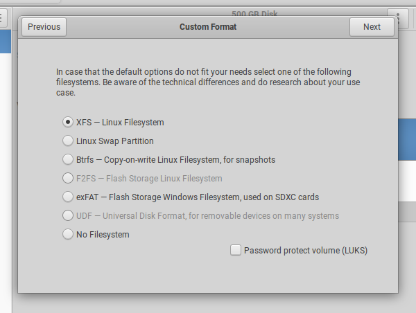 GNOME Disks XFS