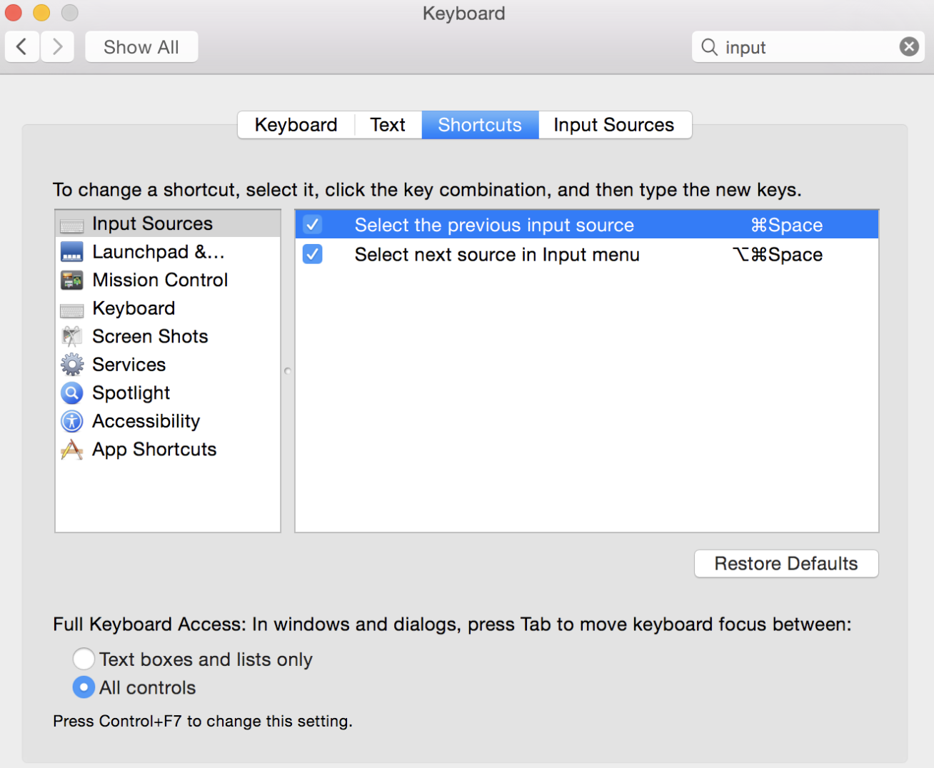 changing input source on my old Mac running on El Capitan