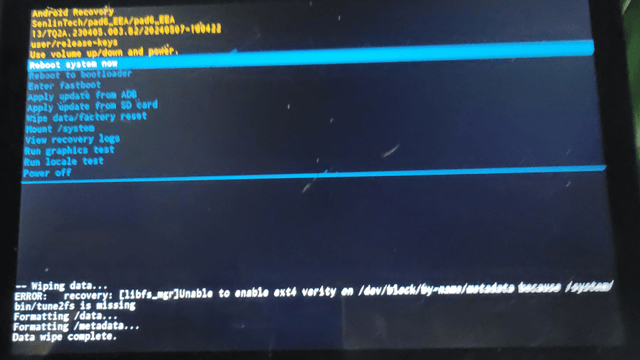 recovery menu error