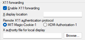 PuTTY SSH > X11 settings