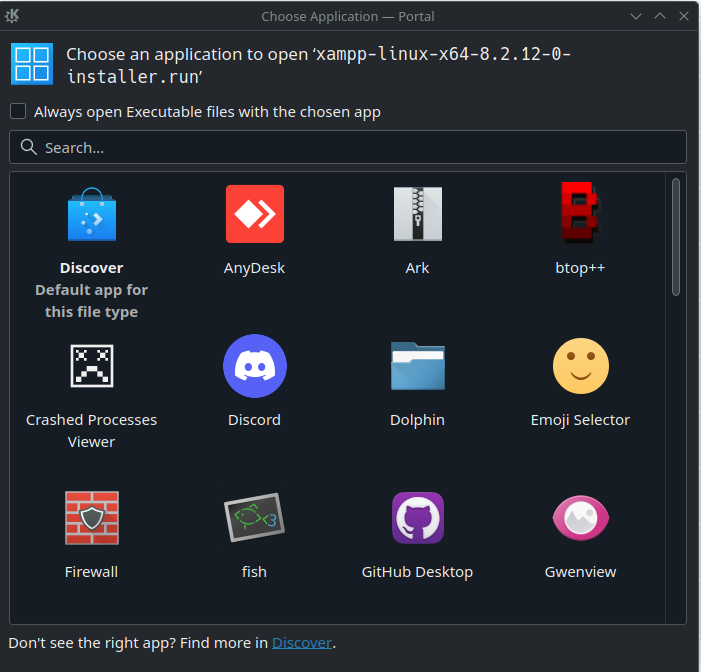 Choose Application Portal on KDE