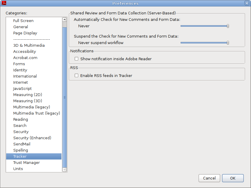 preferences dialog from Adobe Acrobat 9.5.5