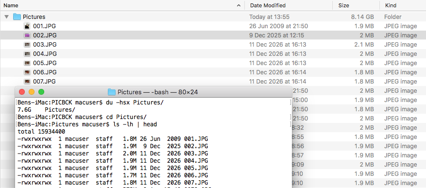 finder and terminal with different file size output