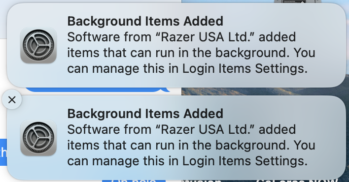 Razer notifications in notification bar