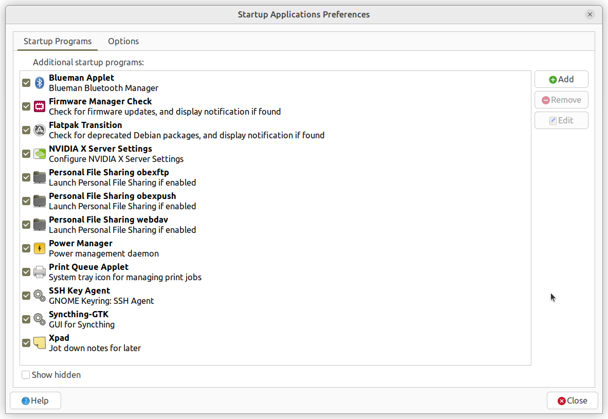 startup application menu