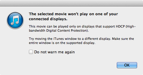 The selected movie won't play on one of your connected displays.