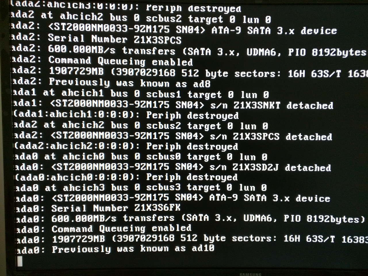 Screenshot of error in FreeNAS