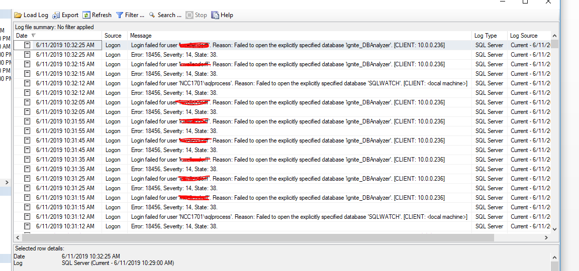 Error log complaining about DB that does not exist