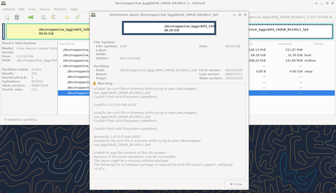 Gparted Partition information