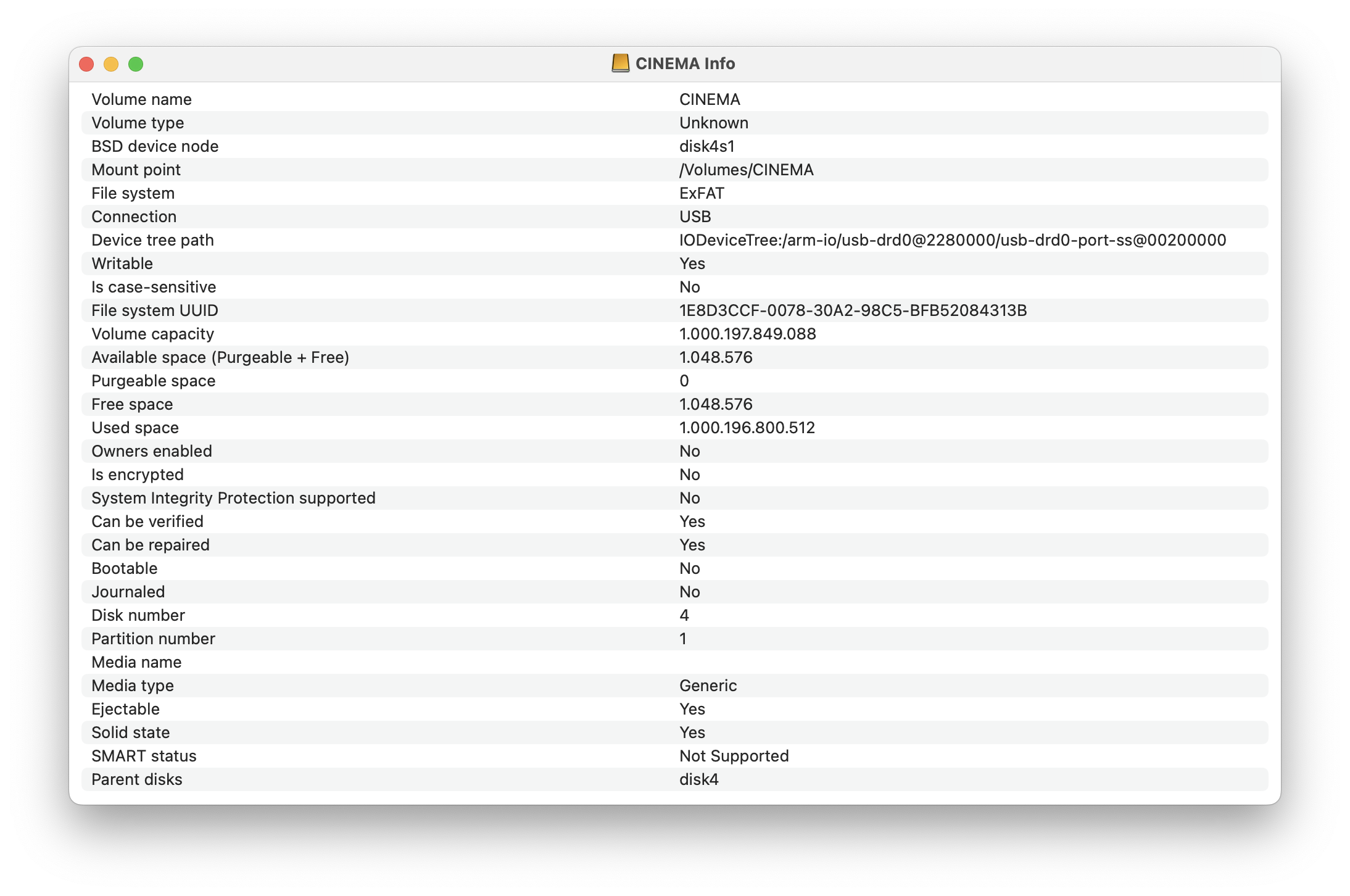 disk utility info on external volume