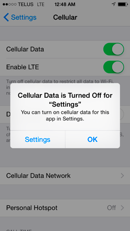 Settings needs Cellular