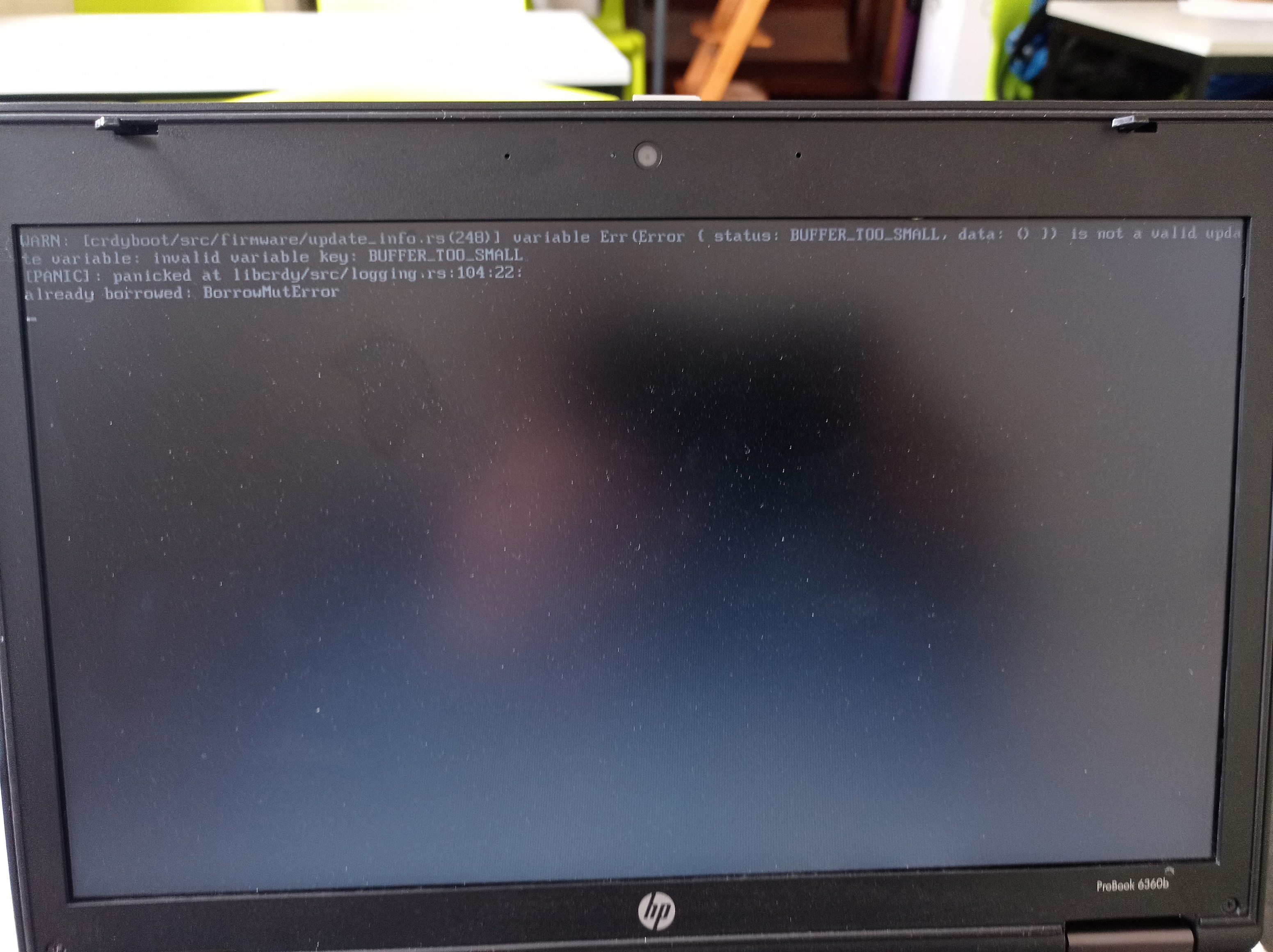 Error screen for 5 seconds