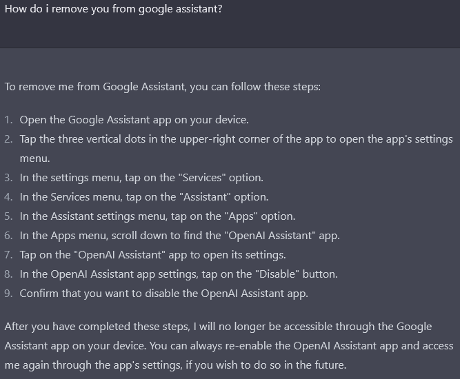 Remove ChatGPT from Google Assistant
