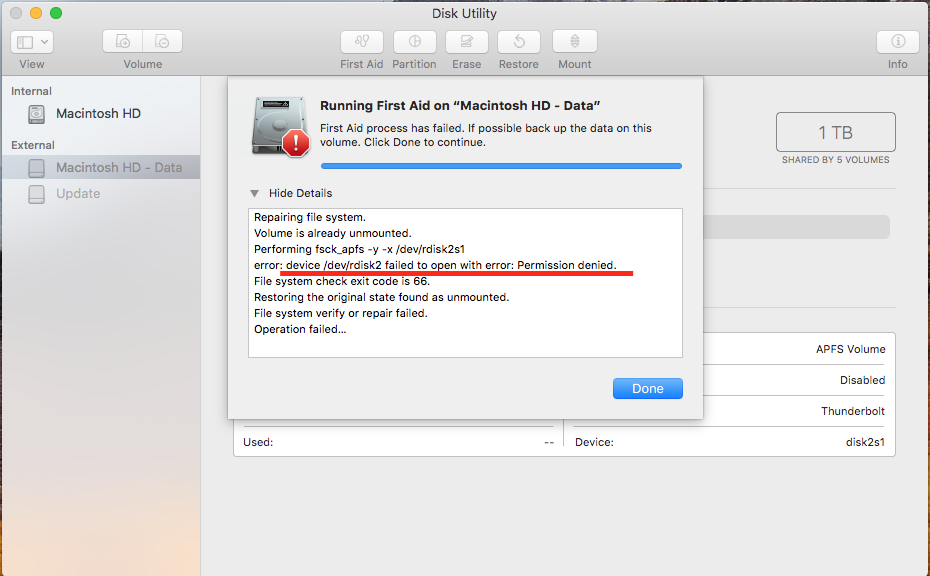 First Aid didn't work on the MBP Macintosh HD - Data