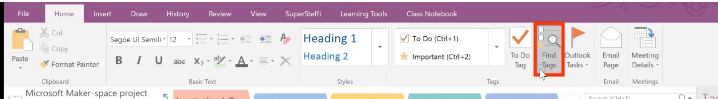 Find tags in OneNote for Windows