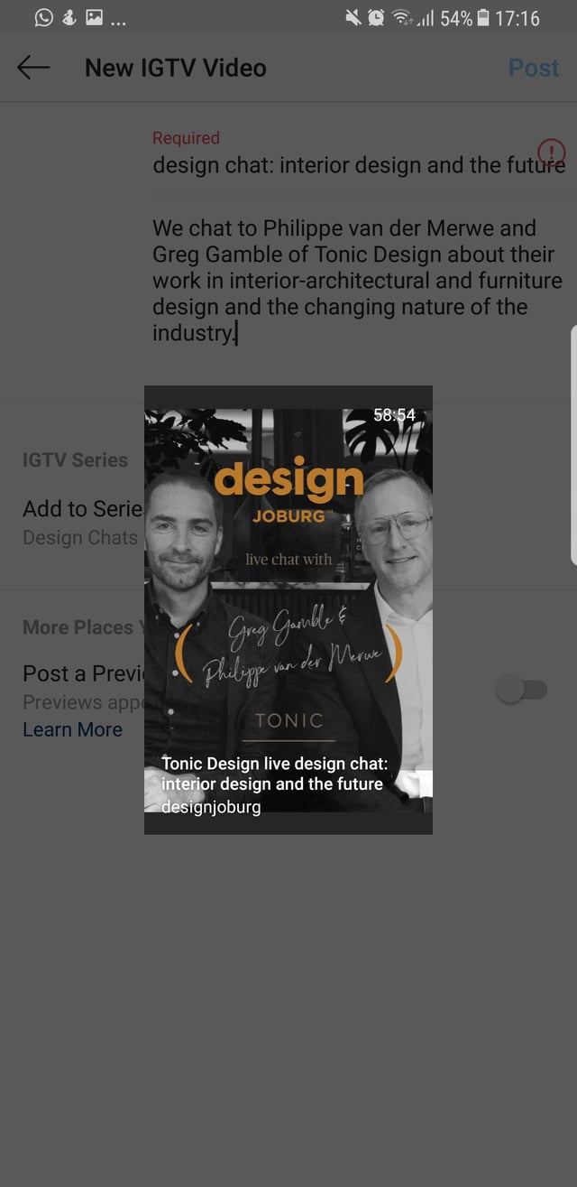 preview of IG live post to IGTV