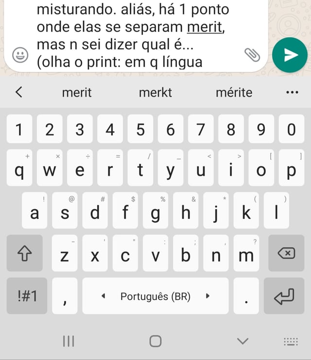 With Português (BR) selected, typing 