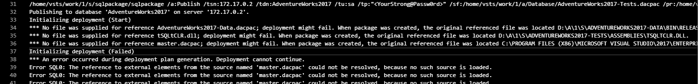 publish dacpac error