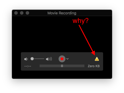 QuickTime Player New Movie Recording window with Error icon