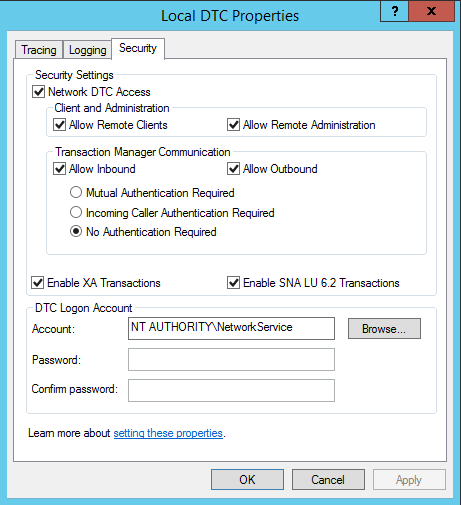 MSDTC Settings