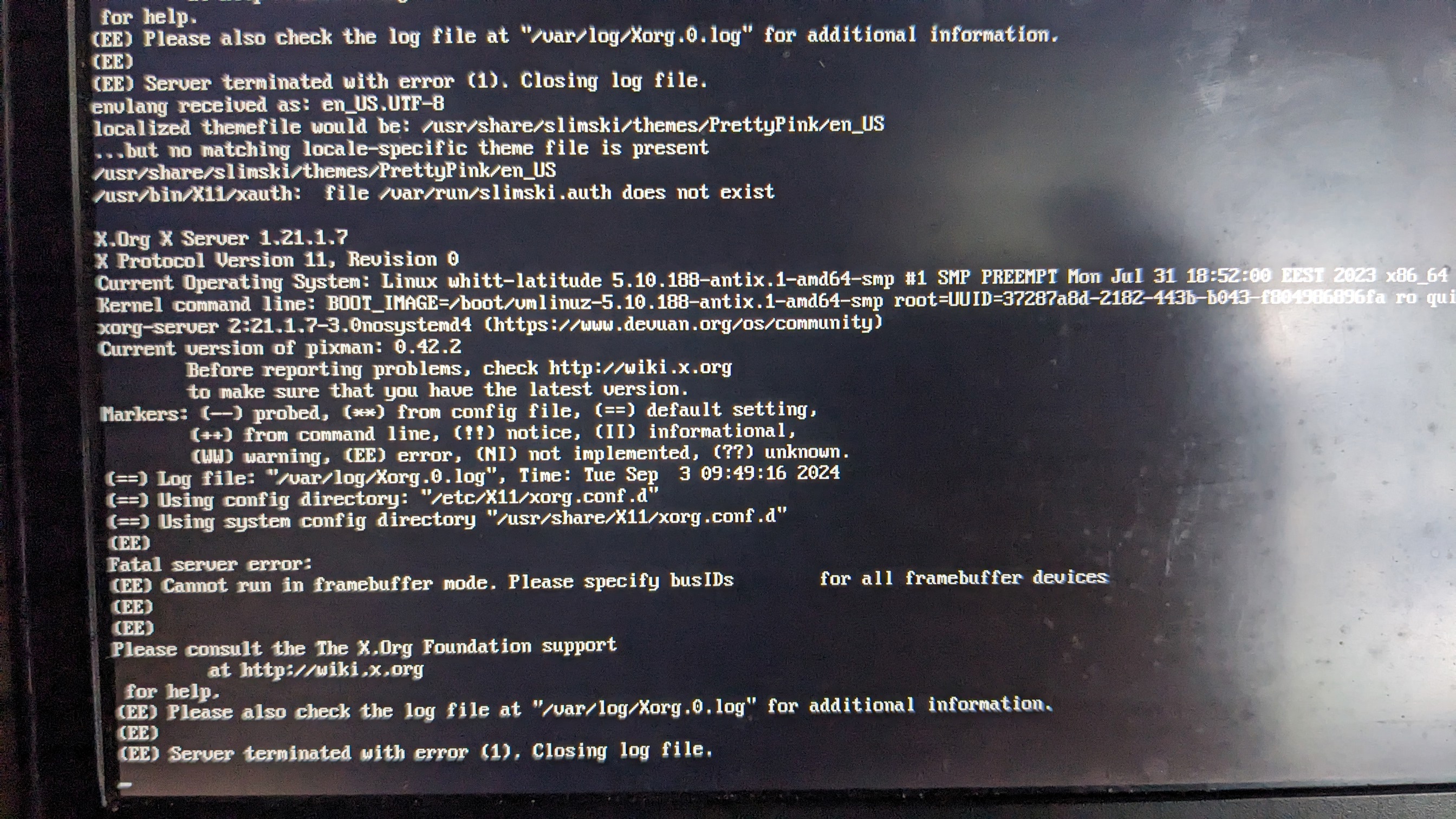Cannot run in framebuffer mode. Please specify busIDs for all framebuffer devices