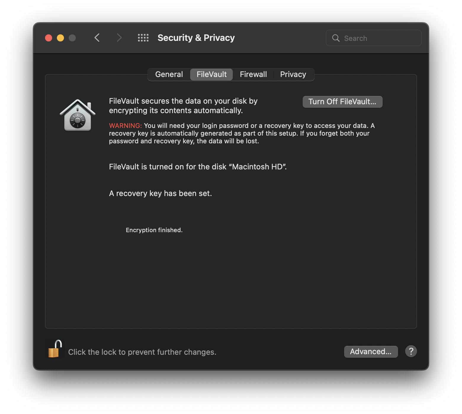 FileVault on