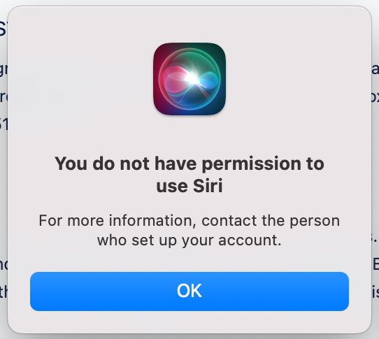 You do not have permission to use Siri popup
