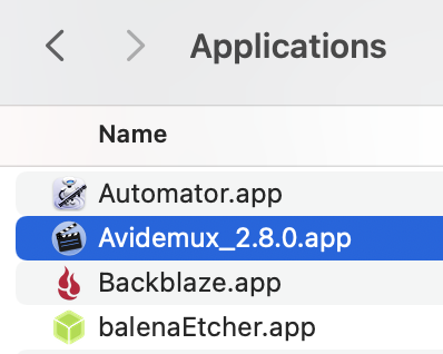 Avidemux in the Applications folder