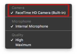 QuickTime Player New Movie Recording input options menu