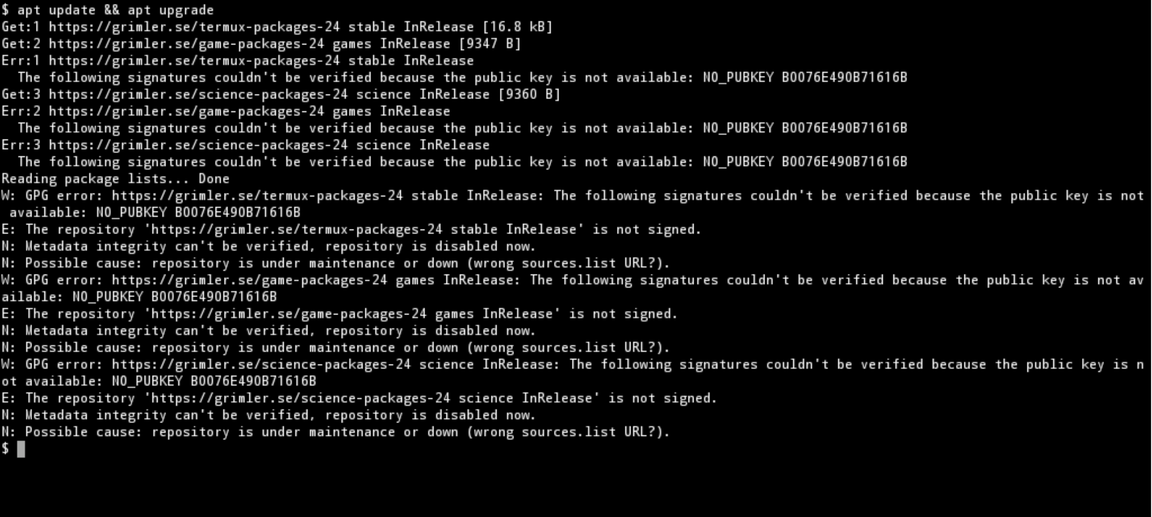 Screenshot of terminal output