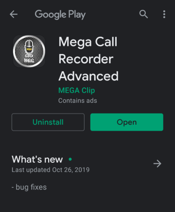 Google Play store listing for Mega Call Recorder Advanced