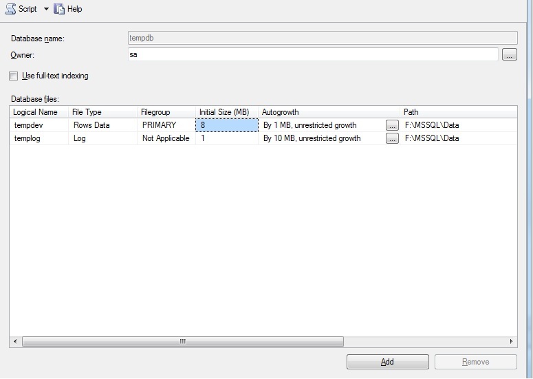 tempdb settings