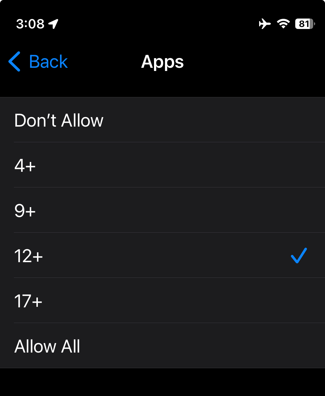screenshot of Allowed Store Content via ScreentSetting
