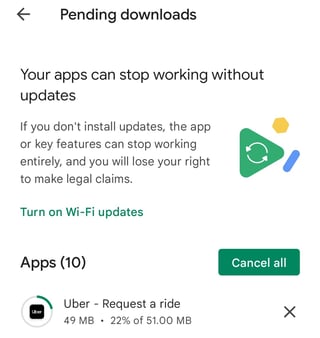 Uber update size wrong