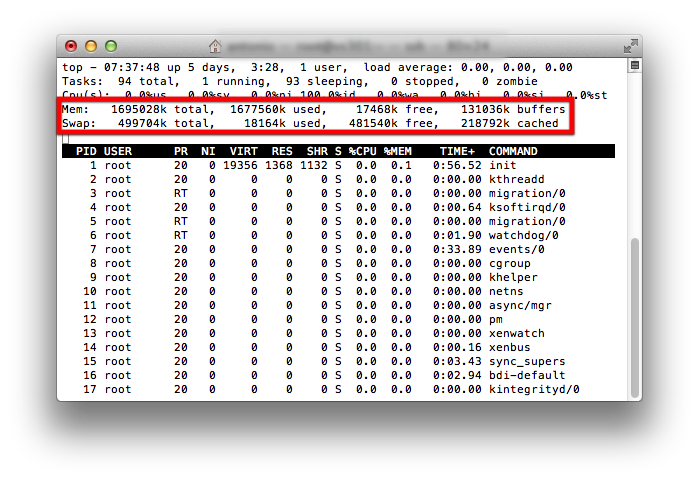 top, with memory stats all scaled to Kb
