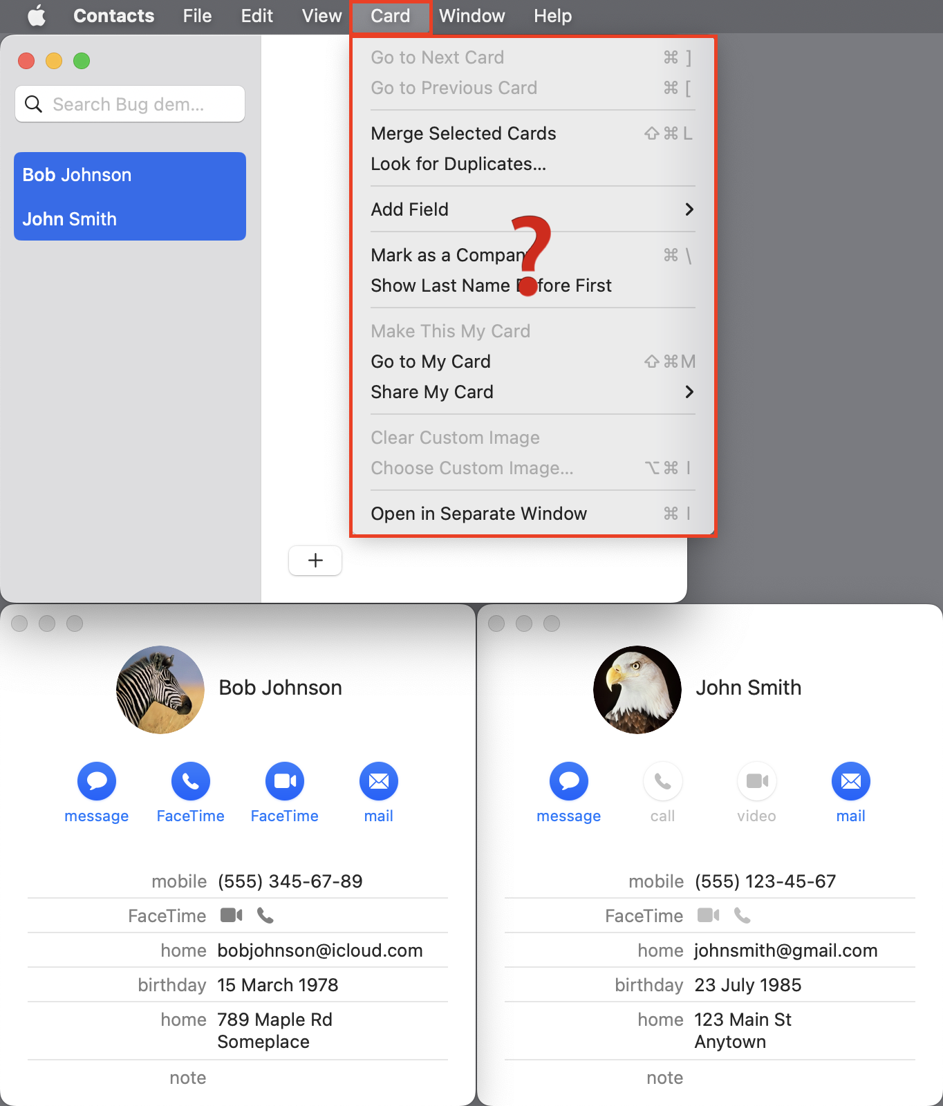 Screenshot from Contacts with a missing linking option