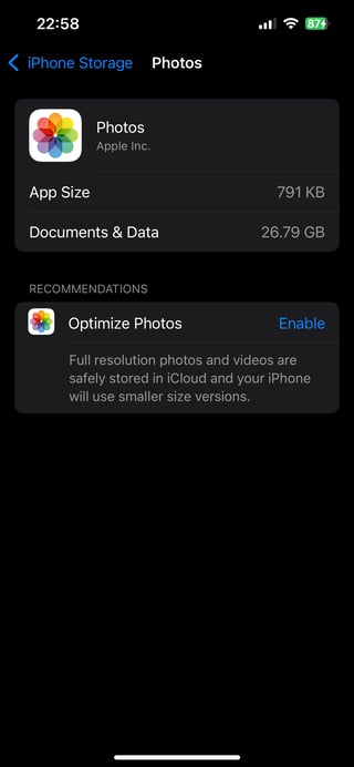 screenshot of an iOS settings menu displaying storage use for the device