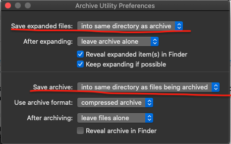 Screenshot of my archive utility settings