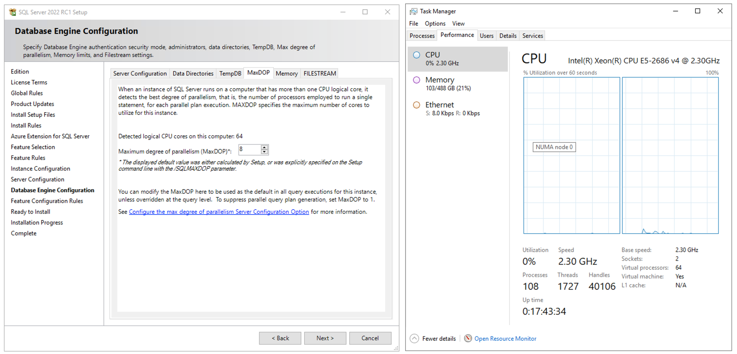 SQL Server setup and Task Manager