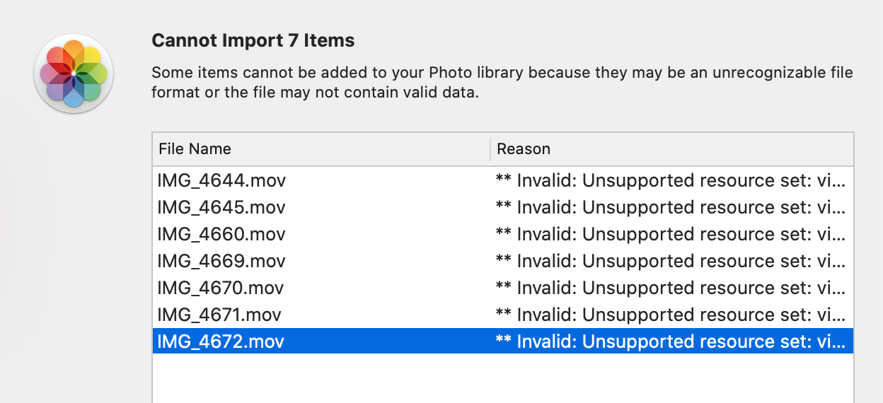Screenshot of error message