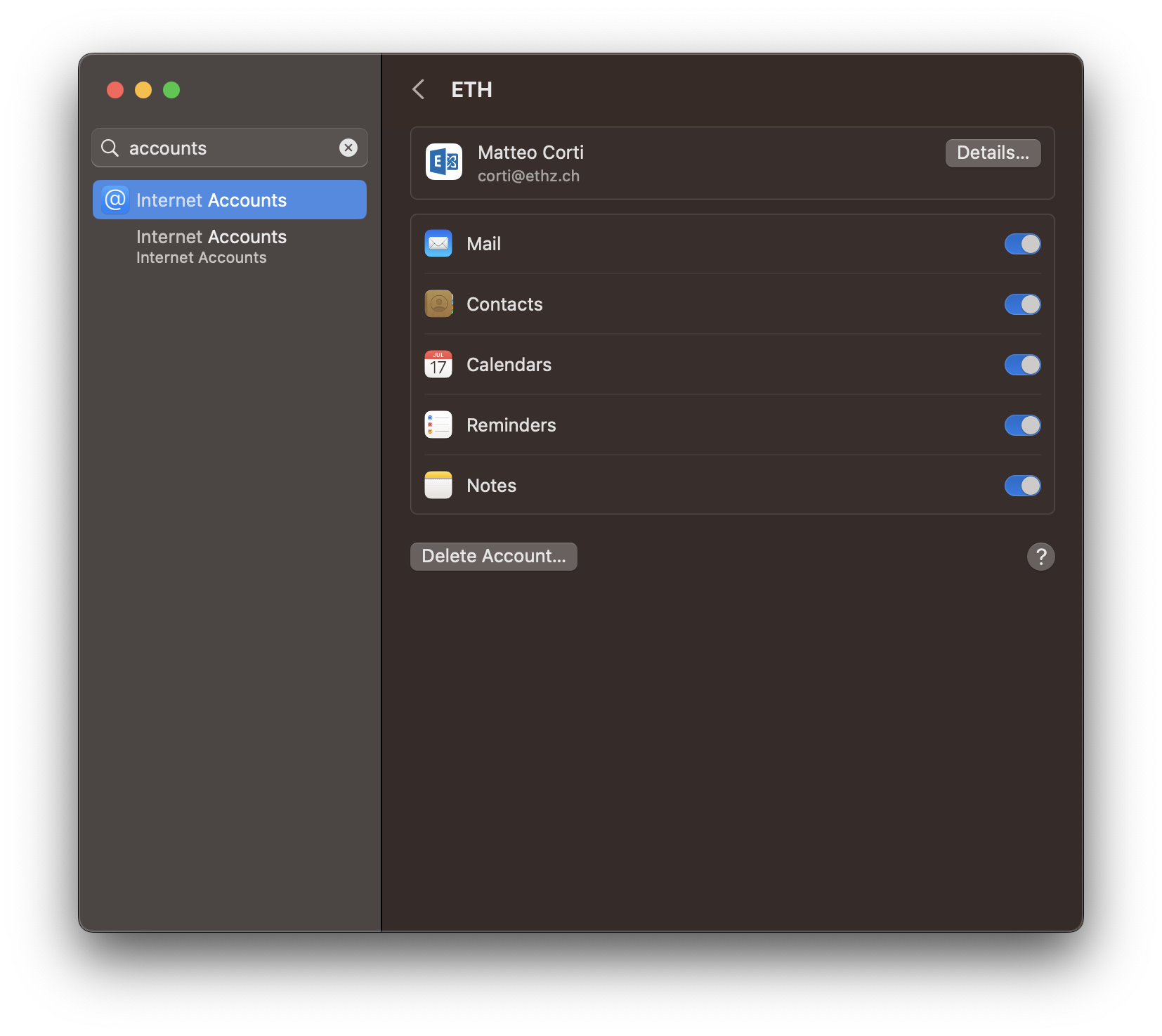 Account settings screenshot
