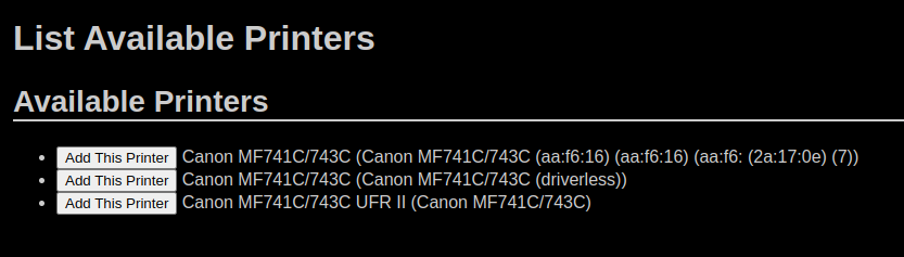 CUPS: Find Printer