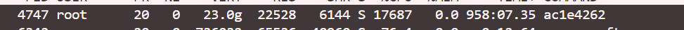 one-line screenshot of top showing PID 4747, the command <code class=