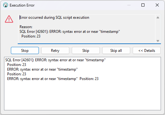 ERROR: syntax error at or near 