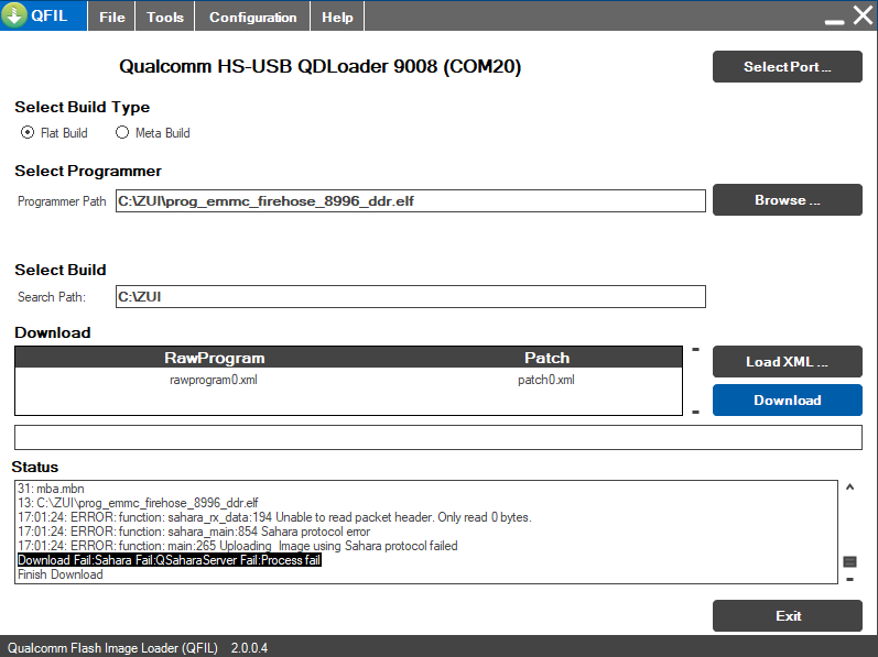 Screenshot of QFIL