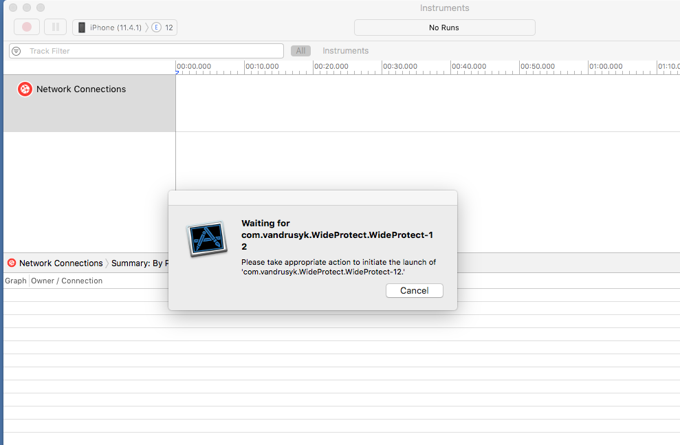 Instruments error message