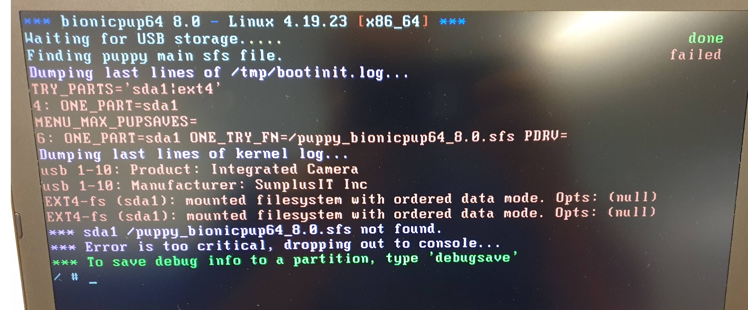 The error message