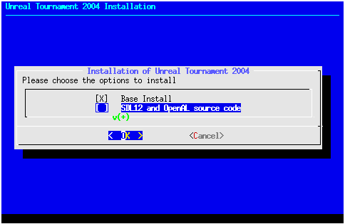 Screenshot of interactive installer with multiple options to choose from