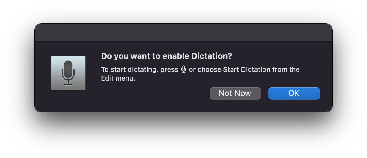Enable Dictation dialog