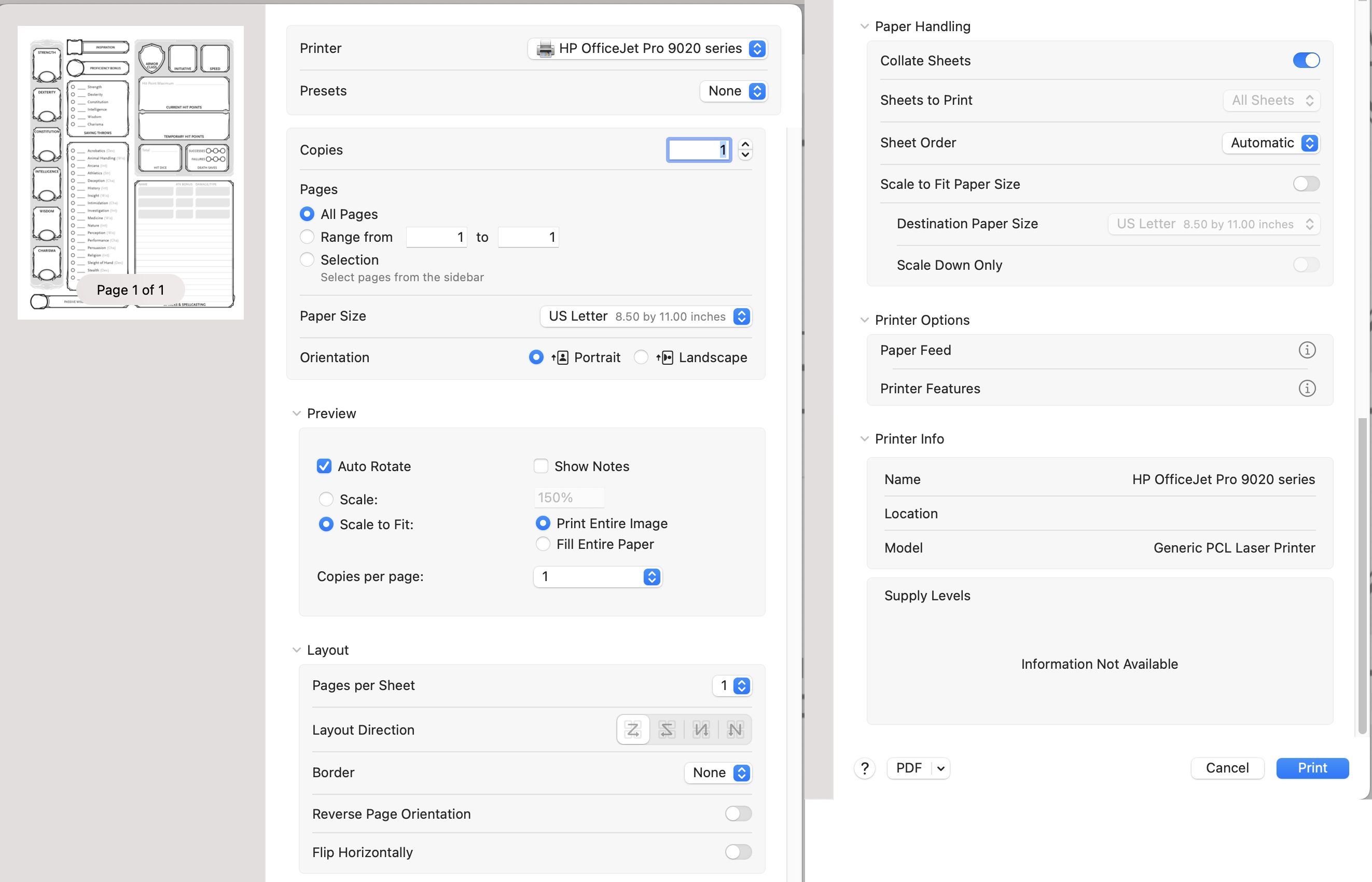screenshot of print dialog from Preview.app